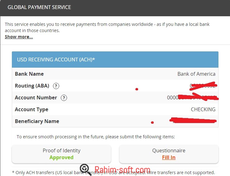 payoneer-bank-of-america-account-details
