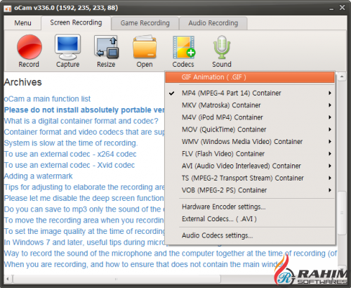 OhSoft OCam 426.0 Free Download