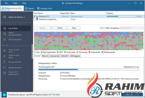 Auslogics Disk Defrag Pro 9.4 Portable Free Download