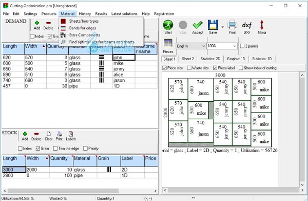 Sheet cutting optimizer Excel