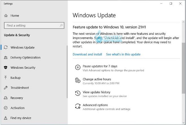 Feature update to Windows 10 version 21H1